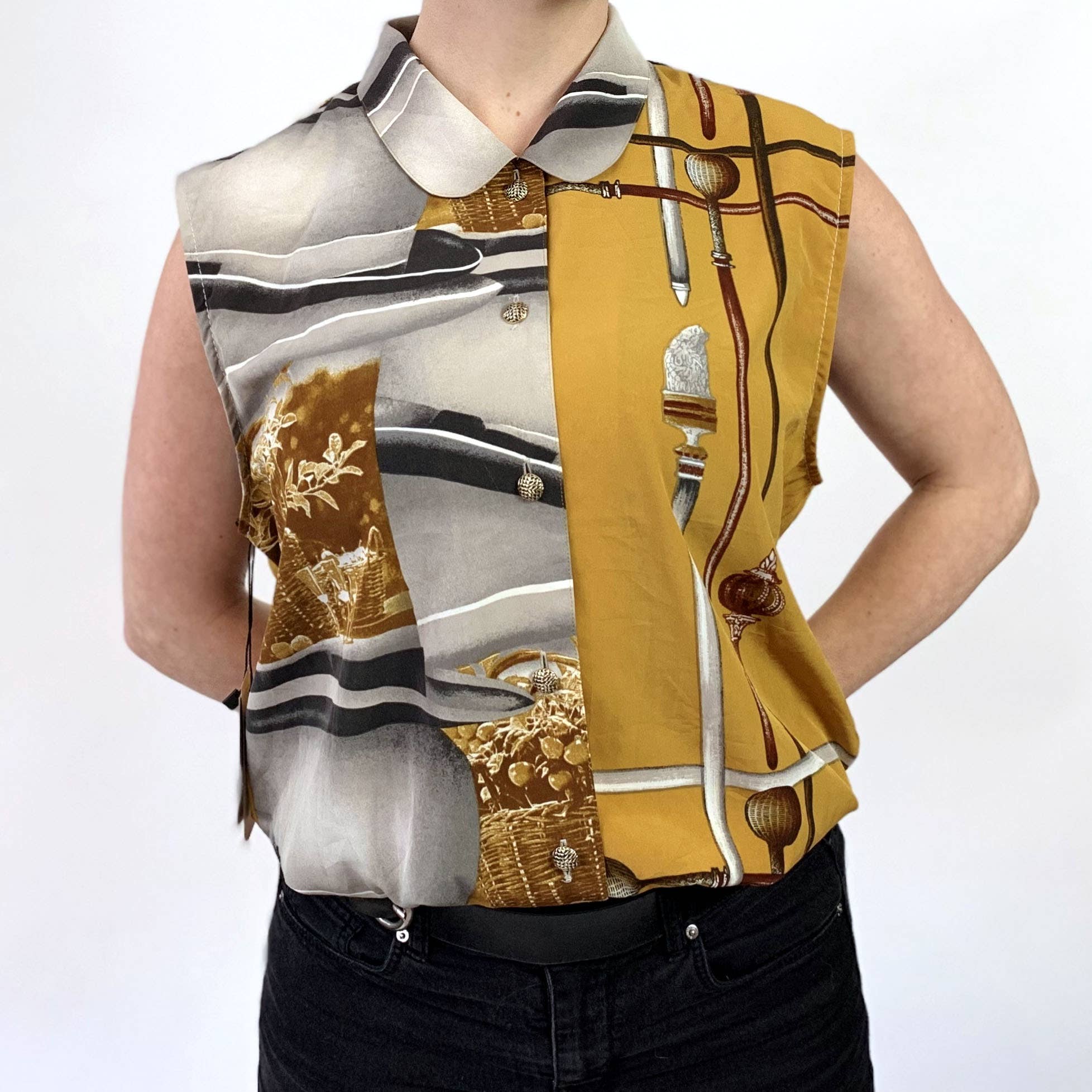 Sun's Out! - Wholesale Button Down Shirt - Women's - Reworked Vintage Sleeveless Button Up Blouse - Cinched8