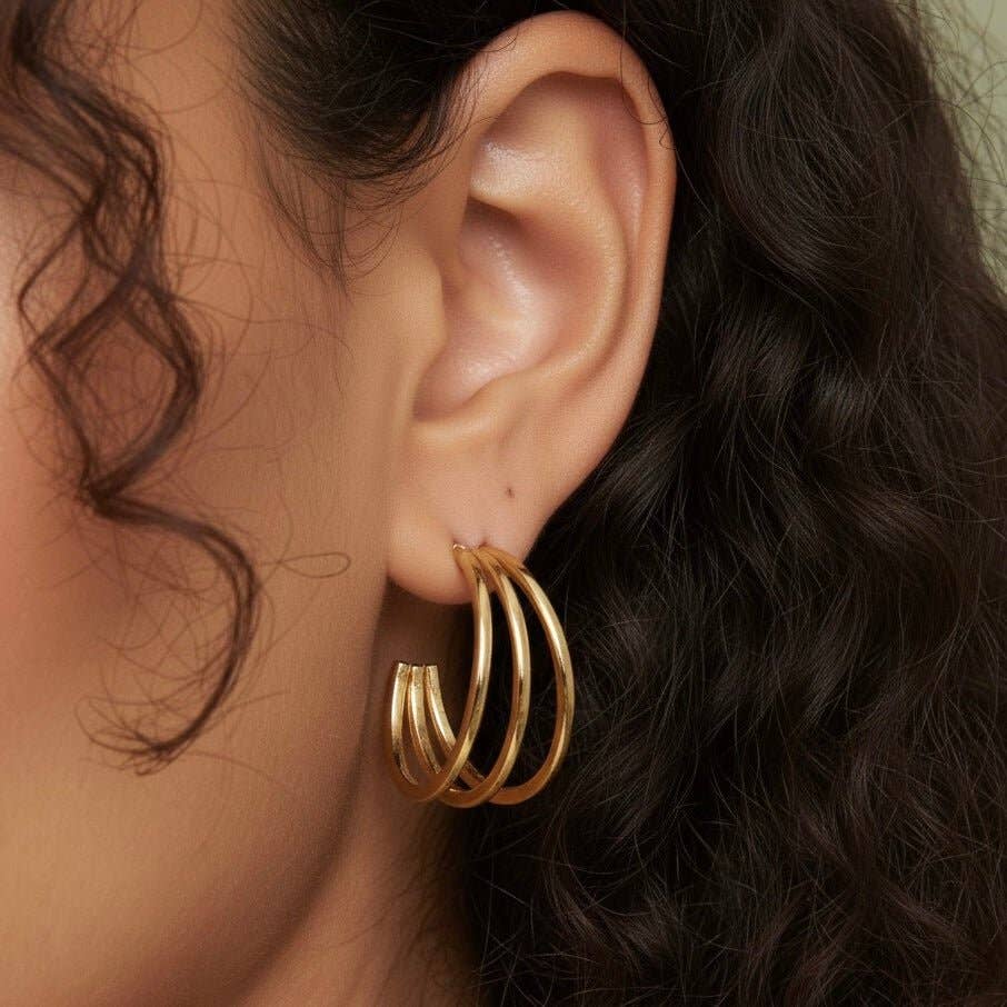 DUESTELLE ITALIA – Engroshandel Hoops – TRILOGY - Øreringe i guldbelagt stål0