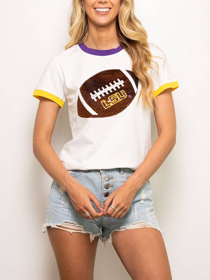 Sparkle City - Wholesale Screen Printed T-Shirt - Women's - LSU Football Ringer