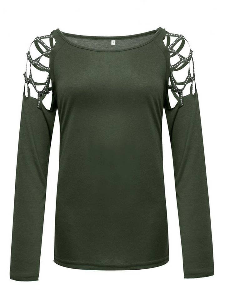Tourtiwi - Wholesale Blouse - Women's - Long Sleeve Top with Studs and Diamonds10