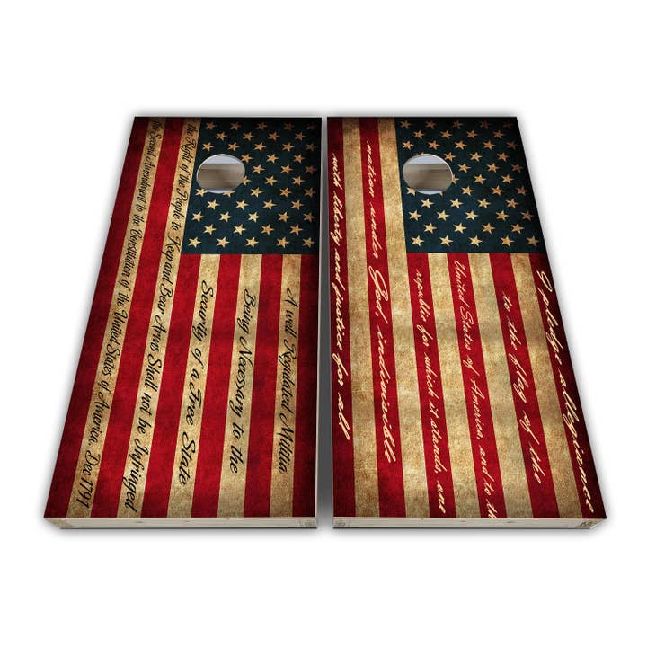 Pellicole per cornhole, motivo: bandiera del 2° emendamento, pellicola in vinile, set laminato per la vendita all'ingrosso da parte di Cornhole Stop, LLC