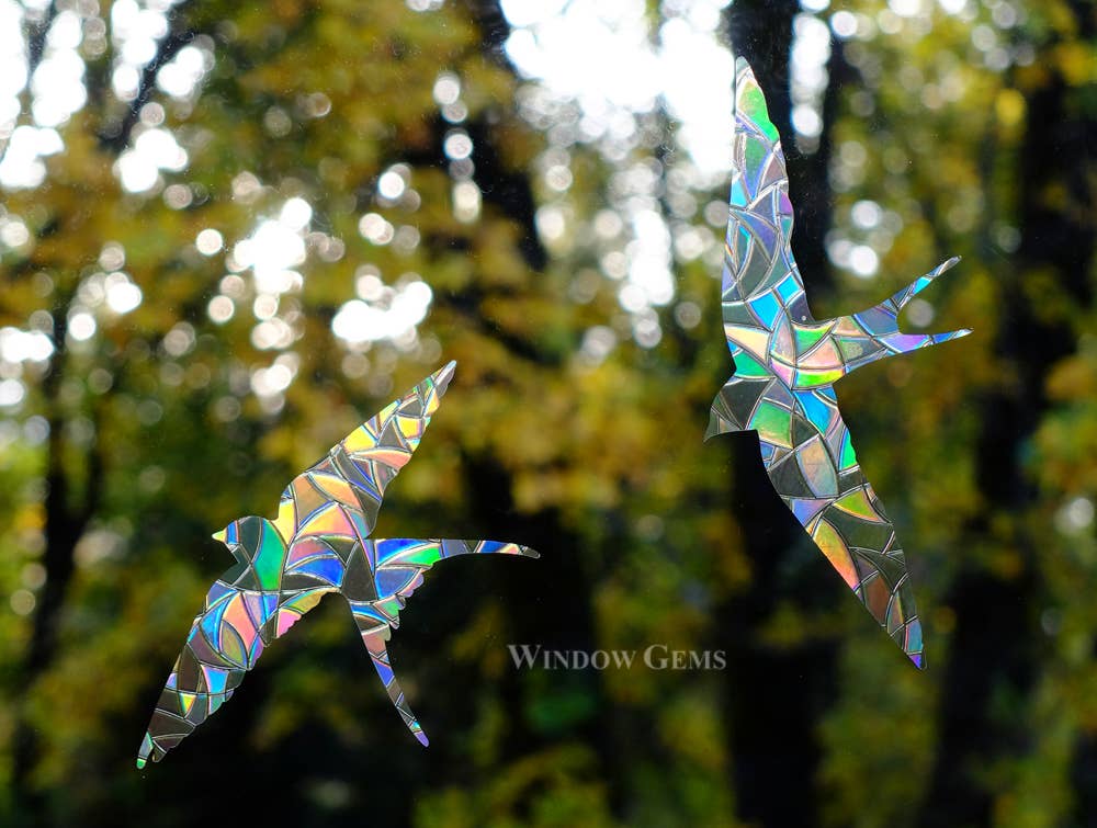 Window Gems - Wholesale Suncatcher - Swallows Window Clings - 7 Prismatic Bird Strike Prevention Decals4