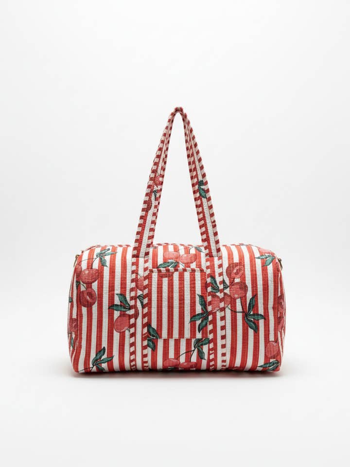 Gestepptes Übernachtungs-Duffelbag, Kirschrot gestreift für den Großhandel von NIBI MTK