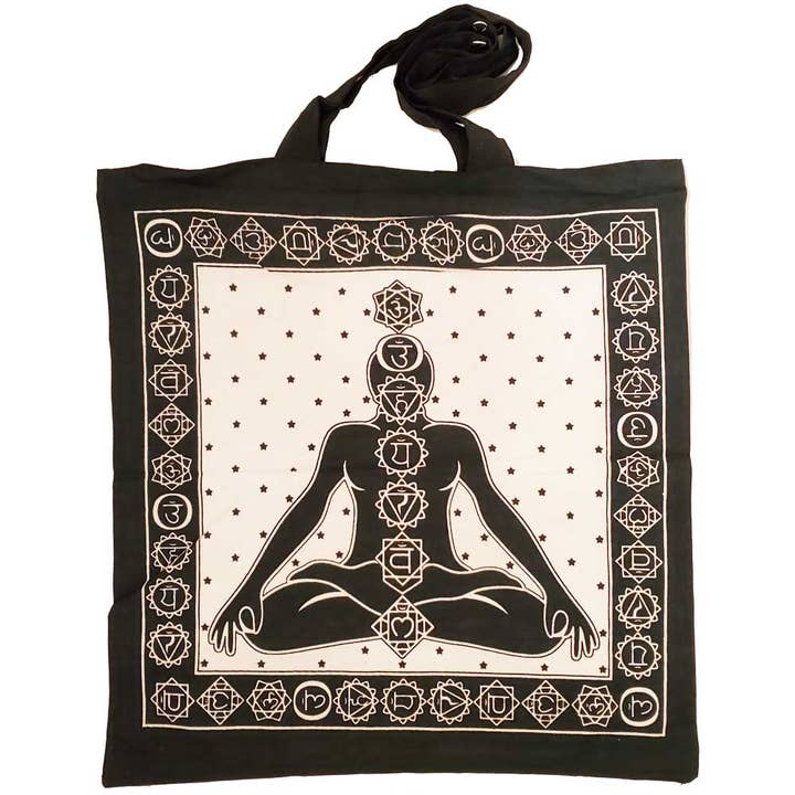Wild Lotus – Großhandel Tragetasche – Damen – Seven Chakras Avatar Meditations-Canvas-Shopper mit Batikdruck2