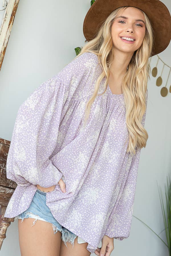 LAVANDA T1042H OUTLET SALDI Top a Maniche Lunghe con Dettagli a Sbuffo in vendita all'ingrosso su Faire4