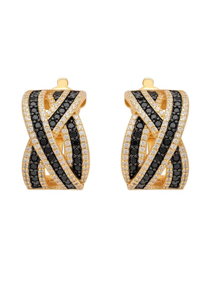 Krydsøreringe med sorte cz i guld for engroshandel hos Latelita