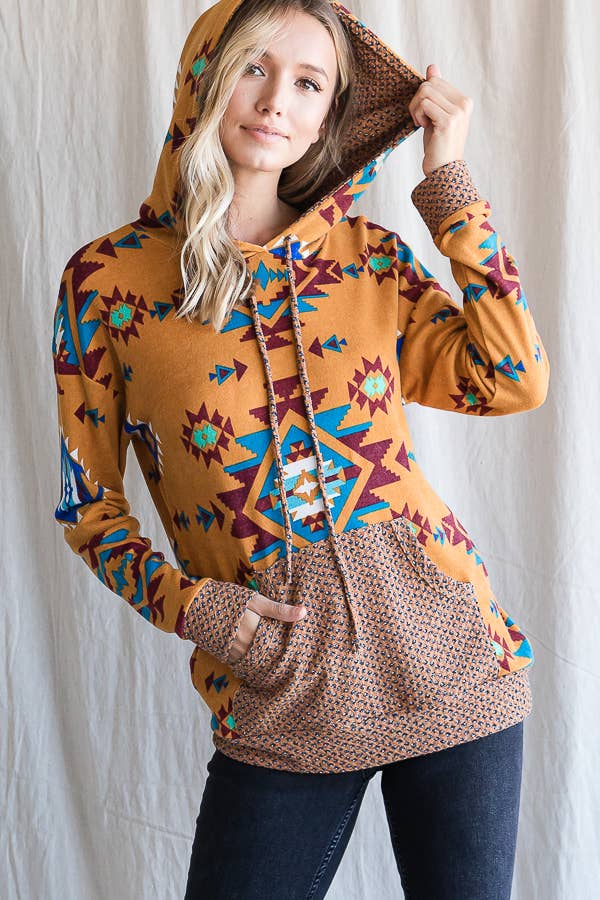 7th Ray – wholesale Hoodie – Women's – Aztec Print Drawstring Women's Hoodie T43370