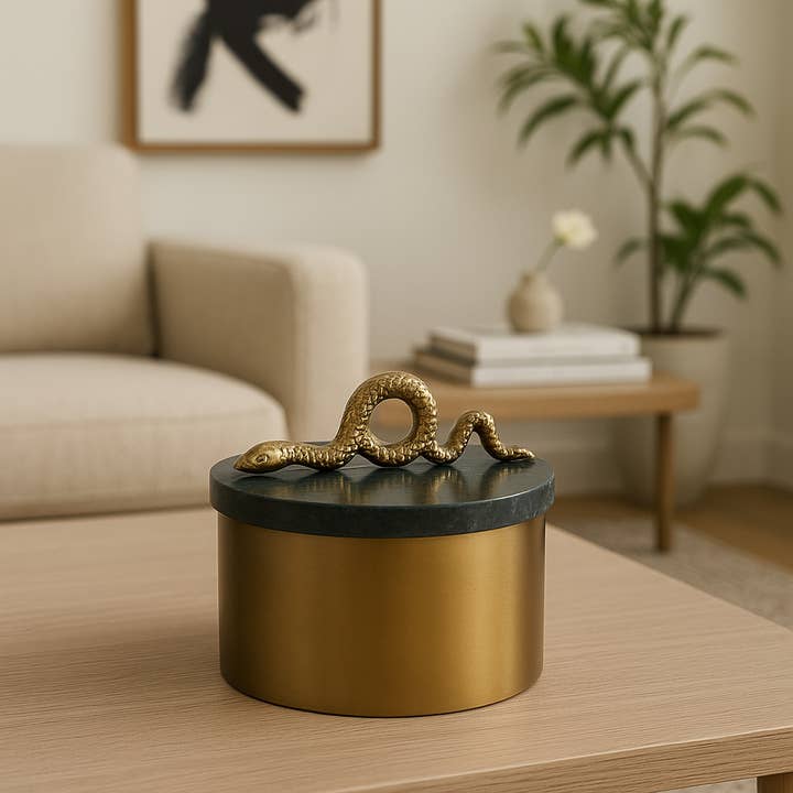 Sagebrook Home - Wholesale Decorative Box - Decorative Box - Gold Metal Round Snake Handle, 5 in.1
