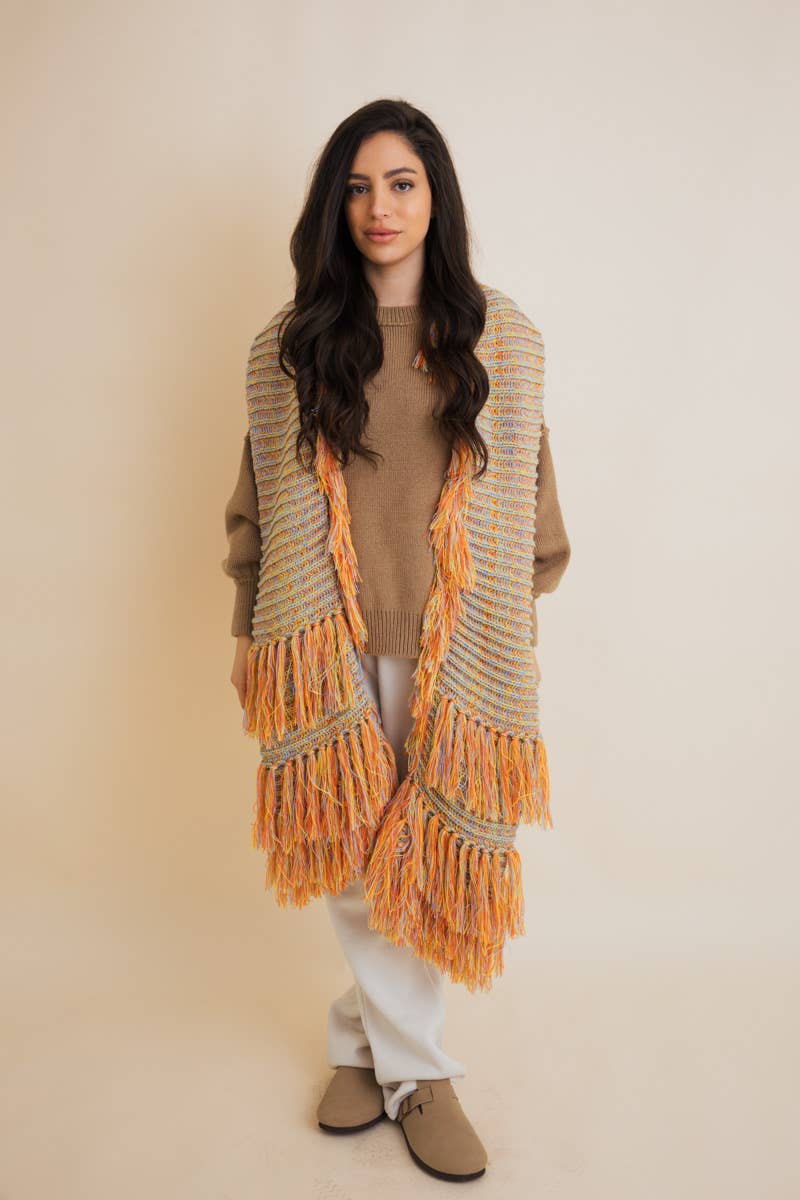 Leto Accessories - Vente Écharpe – femme - Écharpe d'hiver en tricot moelleux avec franges5