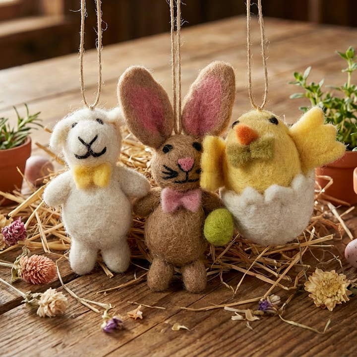 Felt So Good - Wholesale Ornament Set - Handmade Felt Easter Besties (Set of 3) Lamb Chick Bunny