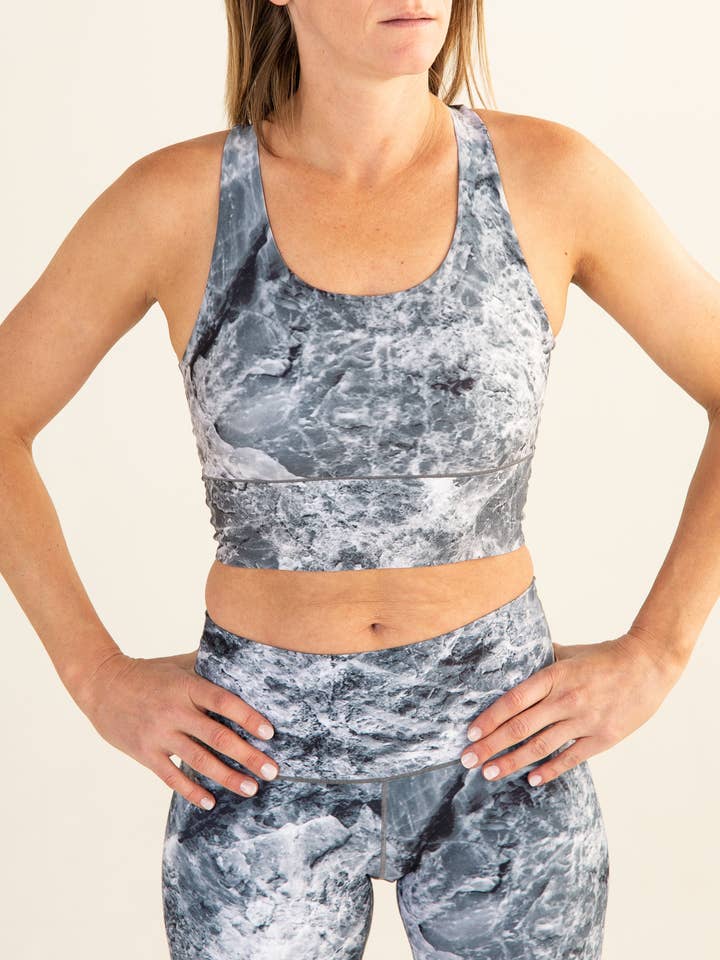 Sujetador deportivo largo de mármol gris para venta al por mayor de Colorado Threads
