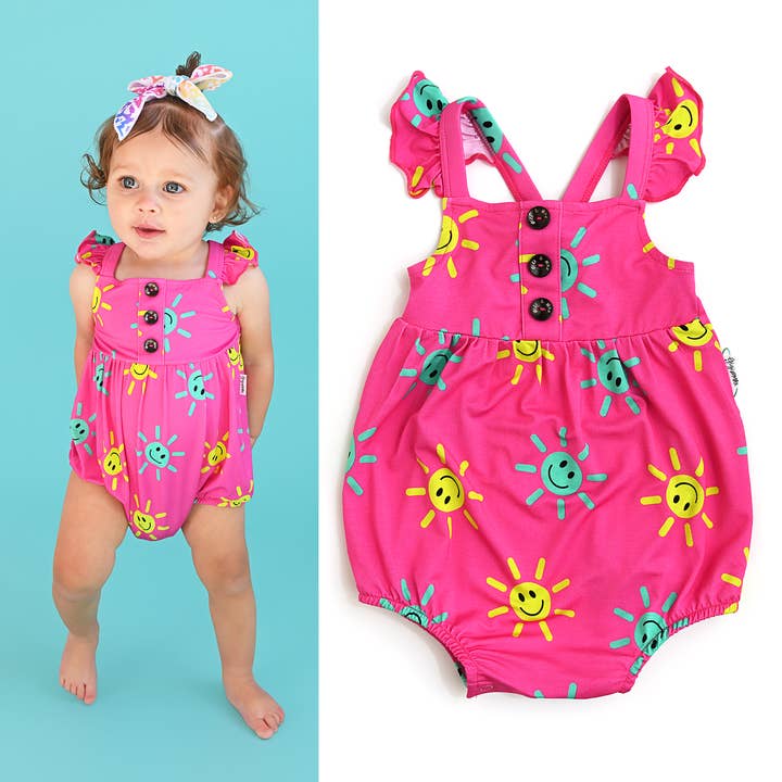 Gigi and Max - Wholesale Bodysuit (Non-Footed) - Baby - Brittany Smiliey Face BUTTON BUBBLE Bamboo