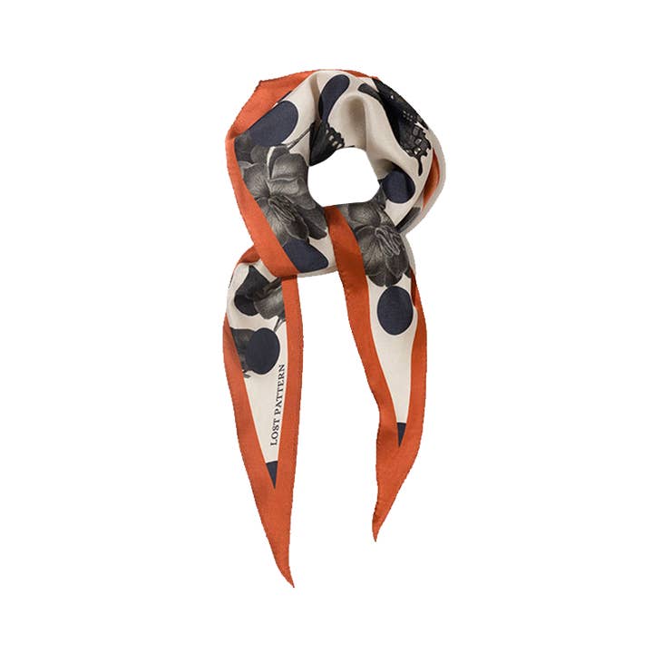 caramel "Noir Floral" Silk Diamond Neckerchief for wholesale on Faire2