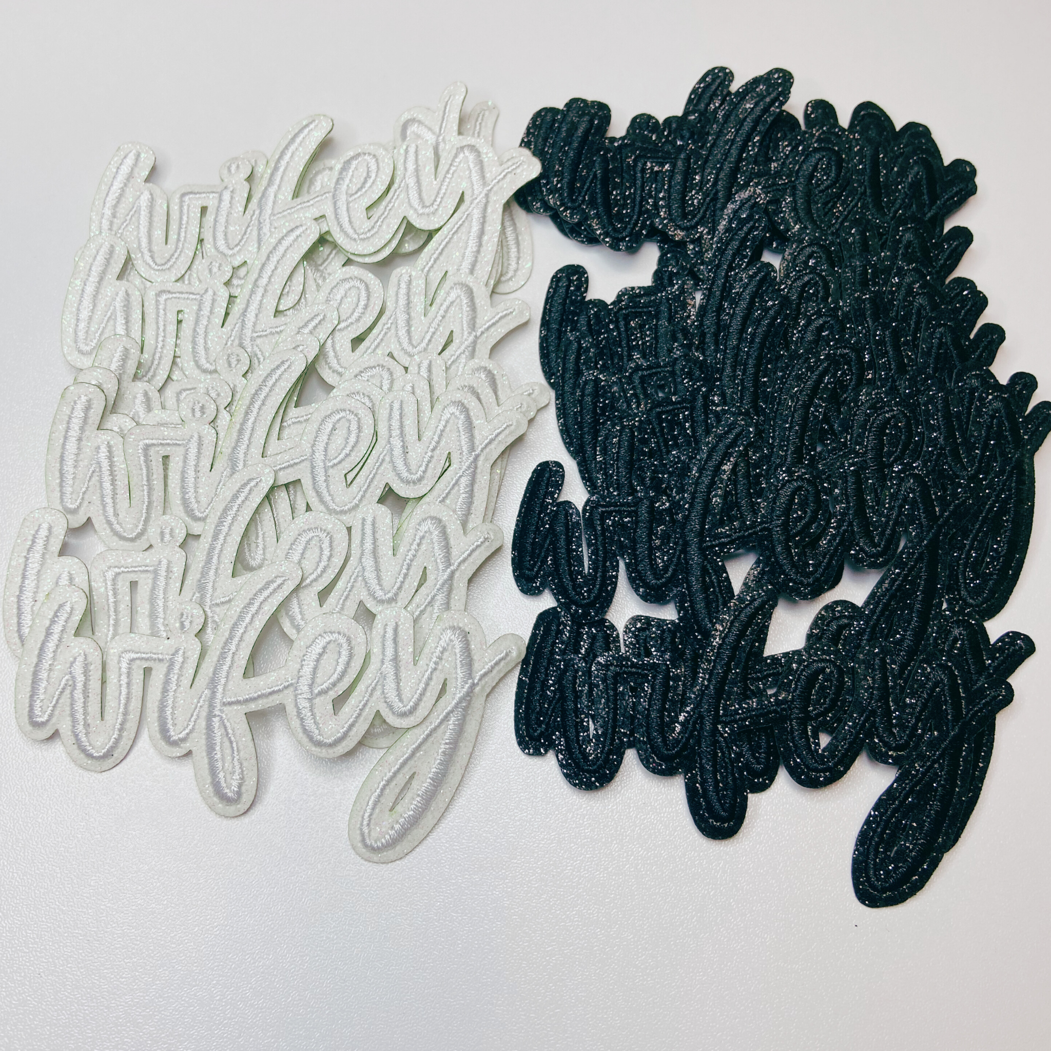 TEELUX - Wholesale Patch - 3" WIFEY in white or Black w Sparkle  -  Embroidered Hat Patch3