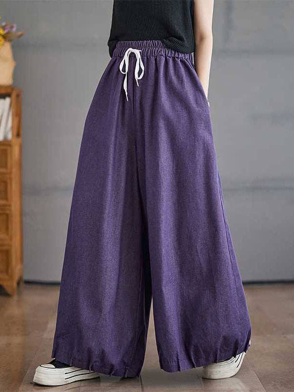 ShieldChic - Wholesale Pants - Women's - High Waisted Loose Drawstring Elasticity Pleated Pockets Culotte Knickerbockers3