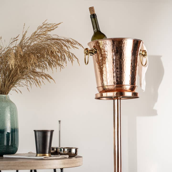 ANATOLIACRAFT – wholesale Ice bucket – Handcrafted Hammered Copper Champagne & Wine Ice Bucket with Stand, Elegant Beverage Cooler
