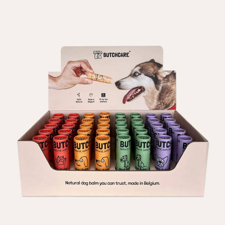 Natural Dog Care Balms Display Box (40 units) for wholesale by Butchcare