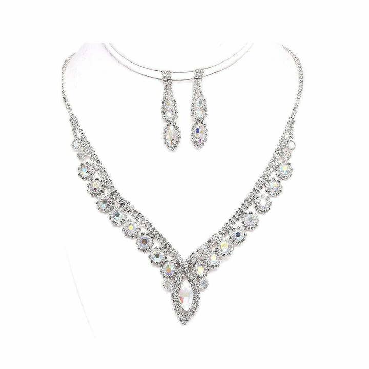 Rhombus Shape Rhinestone Necklace set for wholesale by Diacly