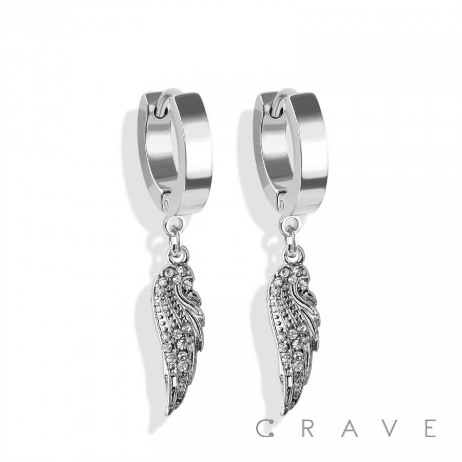 CRAVE - Wholesale Huggie Earrings - PAIR OF HUGGIE/HOOP EARRINGS WITH ALLOY CZ PAVED ANGEL WING2