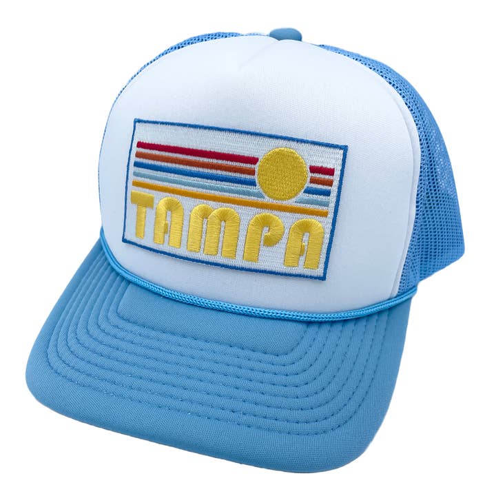 Hey Mountains - Wholesale Trucker Hat - Unisex - Tampa, Florida Trucker Hat - Retro Sun