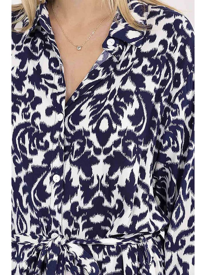 ROUSSEAU - Wholesale Dress – Women's - LONG SLEEVE BUTTON UP SELF TIE MULTI PRINT DRESS10