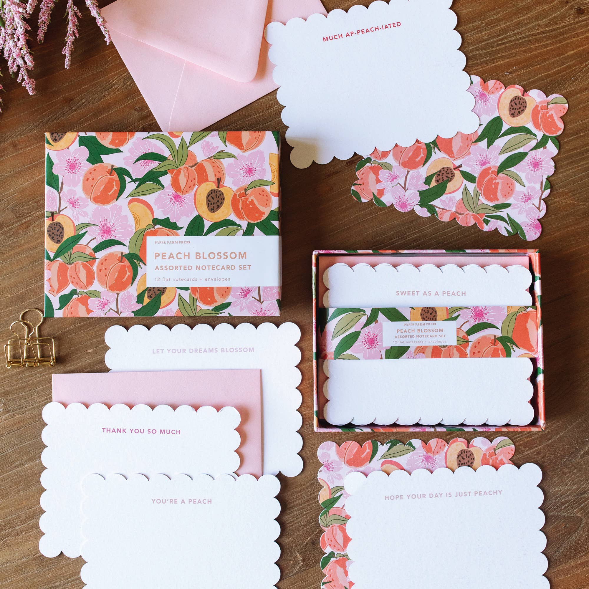 Paper Farm Press - Wholesale Stationery/Notecard Set - Peach Blossom Assorted Notecard Set1