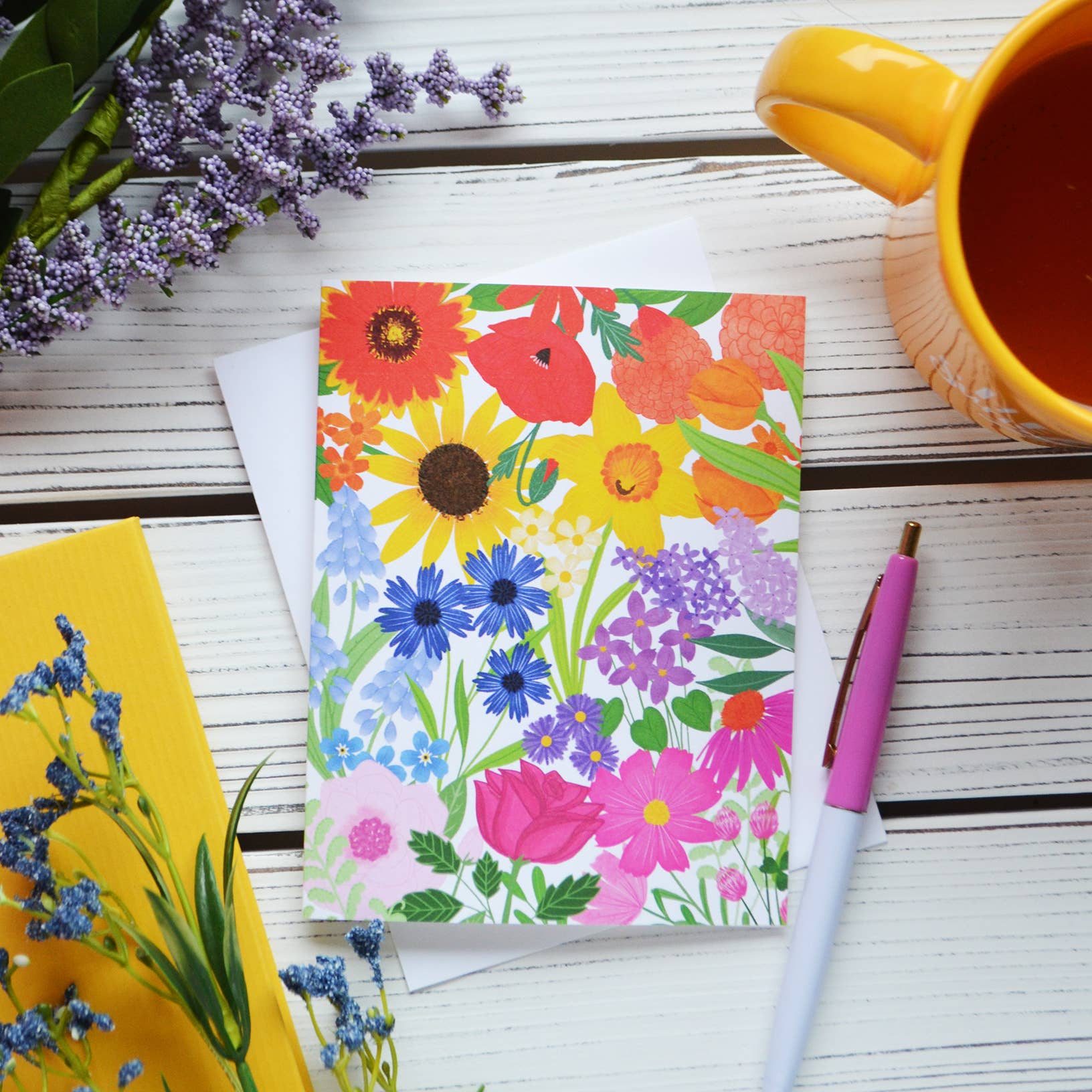 Pen & Paint - Wholesale Everyday Greeting Card - Rainbow Wildflowers, Spring Card, Note Card, Floral2