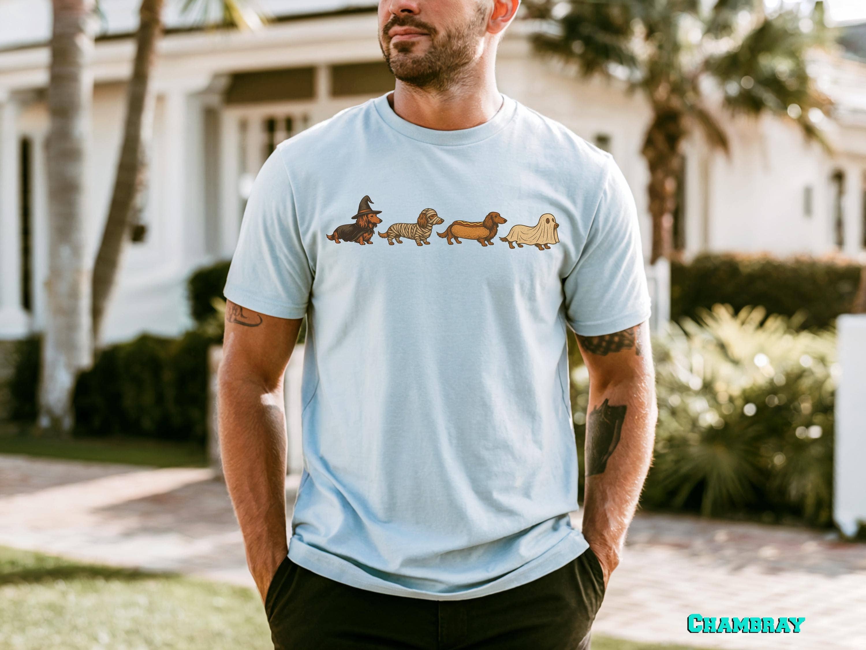 Glaime - Wholesale T-Shirt (Graphic) - Unisex - Comfort Colors Vintage Art Style Dachshund Shirt, Halloween1