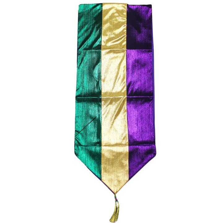 12" x 72" Mardi Gras Purple, Green, and Gold Table Runner (Each) for wholesale by Plush Appeal LLC