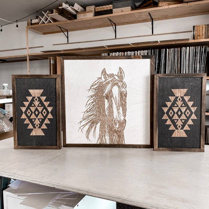 Birch and Home Handmade - Wholesale Gallery Wall Set - Hand Sketched Horse & Aztec Artwork Set2