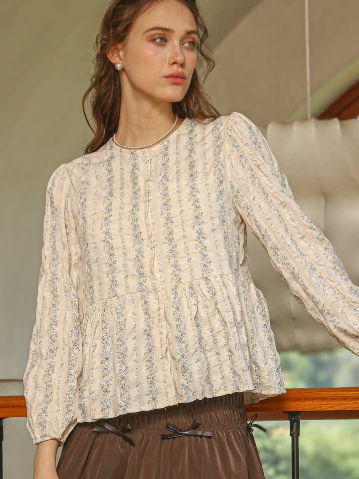 RP2400 - Romantische Gerimpelde Bloemenblouse voor wholesale door ROSIE POSIE