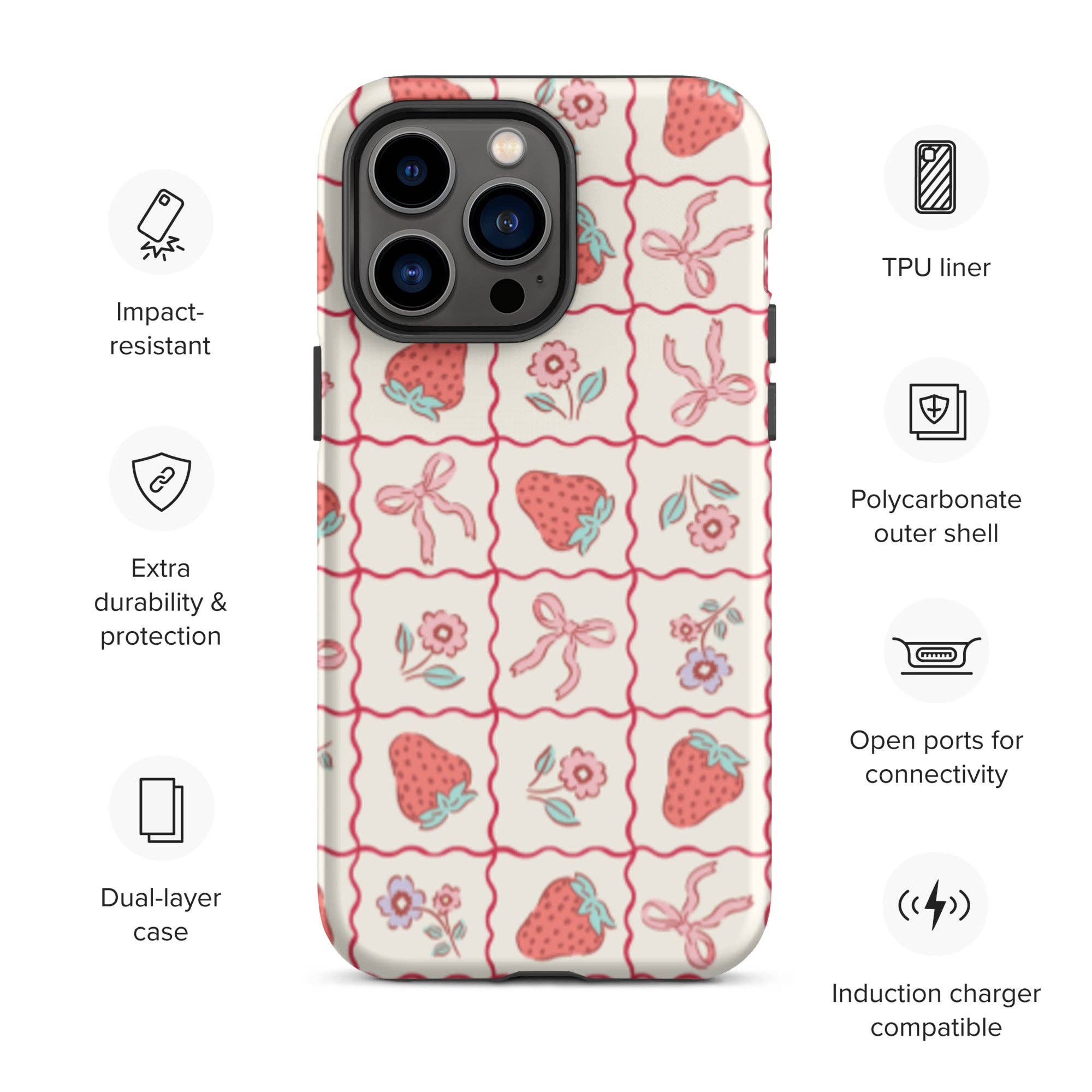 CrescentCatCo - Wholesale Phone Case - Women's - Coquette Girly Strawberry and Bow iPhone Case29