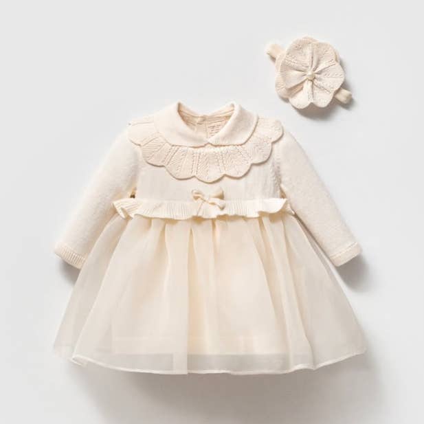 2-Piece Baby Girl Dress Set – Knit & Tulle Dress w/Headband for wholesale by Nipperland