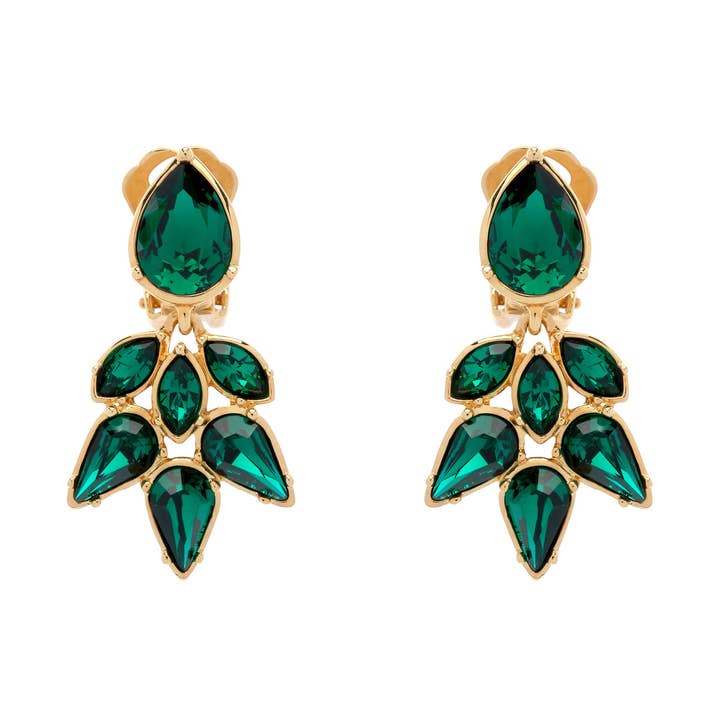 Orecchini a clip con cristalli di smeraldo e lampadario per la vendita all'ingrosso da parte di Emma Holland