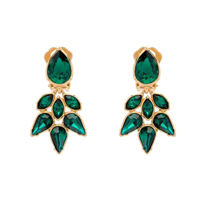 Smaragdgroene kristallen kroonluchter oorclips voor wholesale door Emma Holland