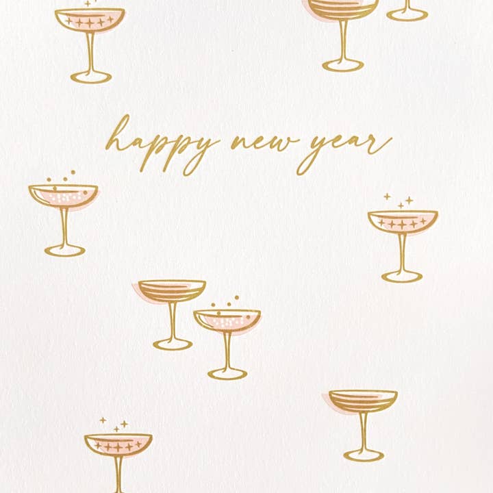 Missive - Wholesale New Year's Card - Happy New Year Cocktails Letterpress Greeting Card