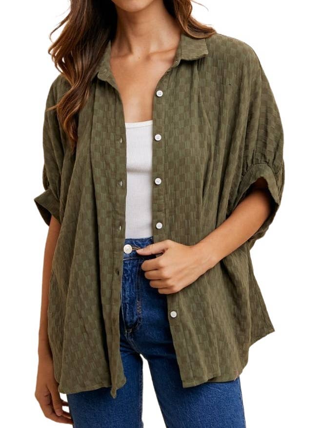 Checkerboard Texture Cotton Gauze Oversized Blouse for wholesale by Vanilla Monkey