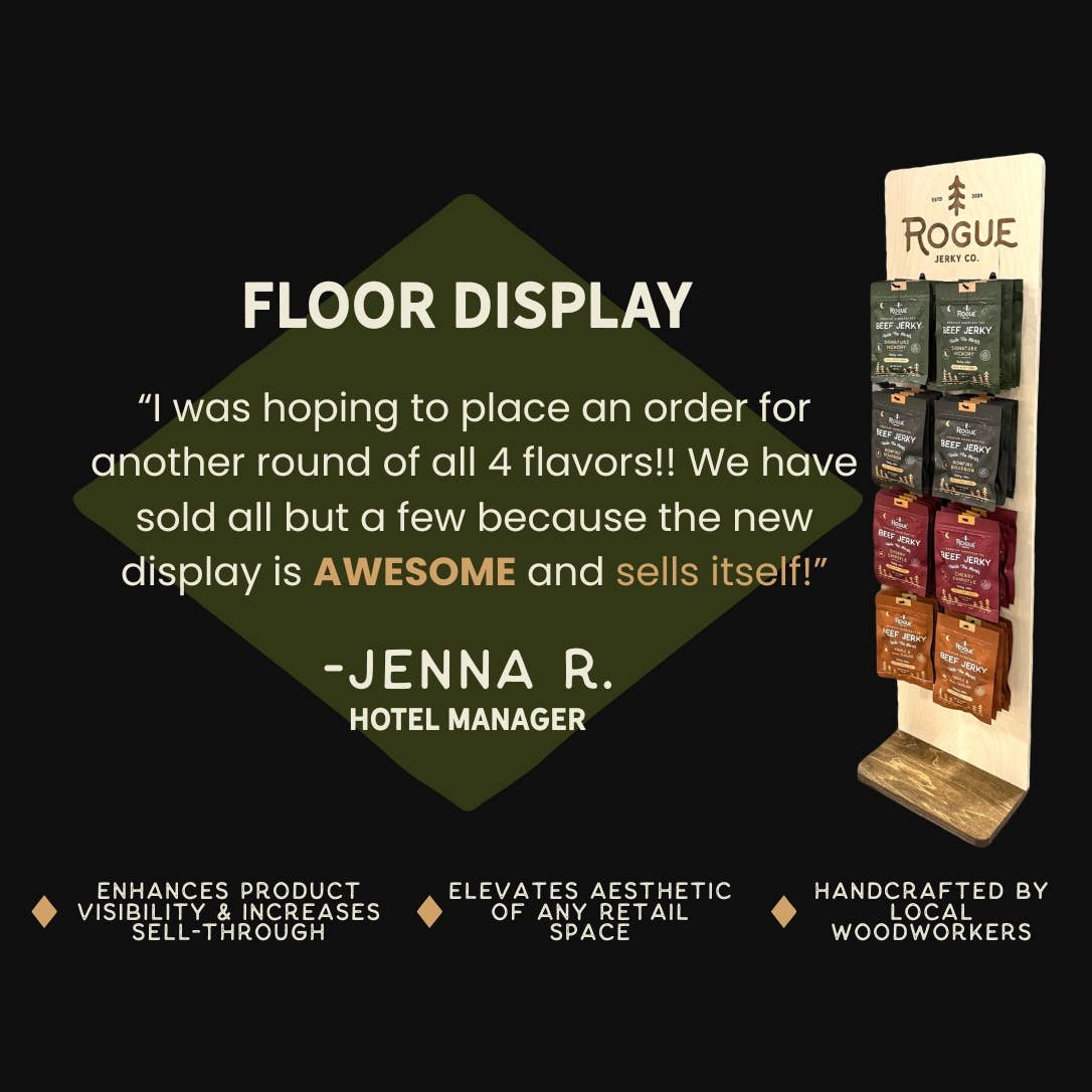 Rogue Jerky Co. - Wholesale Jerky - Beef Jerky Snack Floor Display + 96 Bags (4 Flavors)1