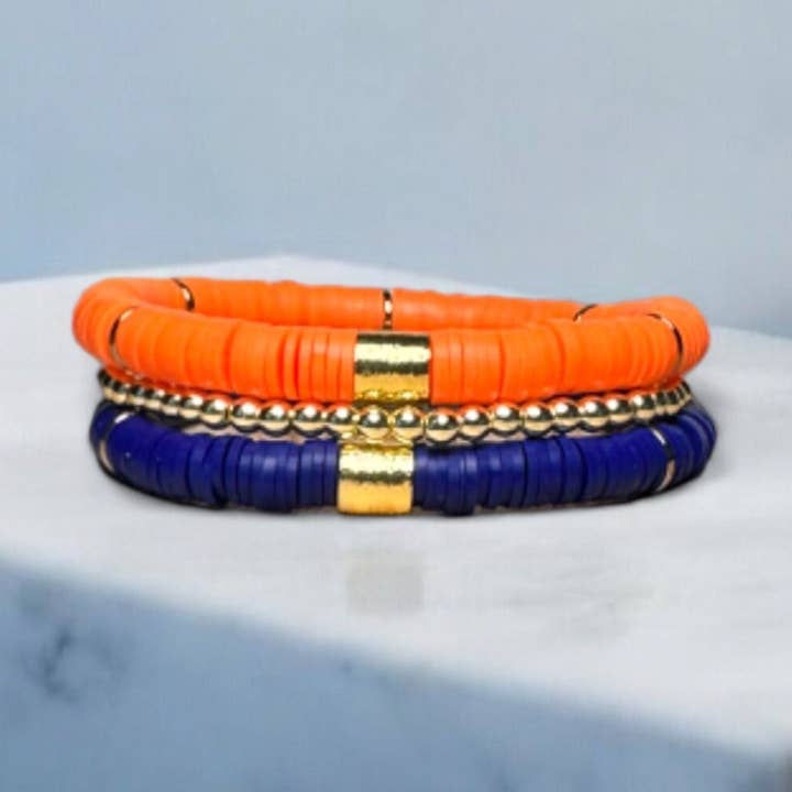 Blue and Orange Game Day Bracelet Stack for wholesale by Fish Towne Designs, LLC