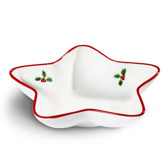 Vinterbær stjerneformet skål med rubinrød kant Stella (L: 22 cm) for engroshandel hos Gmundner Keramik Handels GmbH