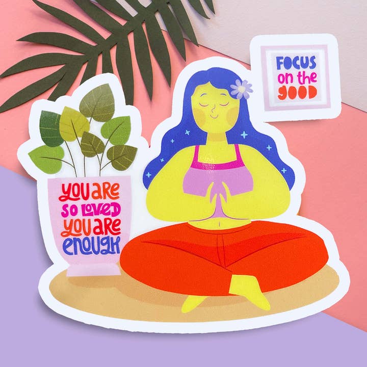 Konzentrieren Sie sich auf den guten handgefertigten glänzenden Yoga-Aufkleber für den Großhandel von Neha Lee Designs