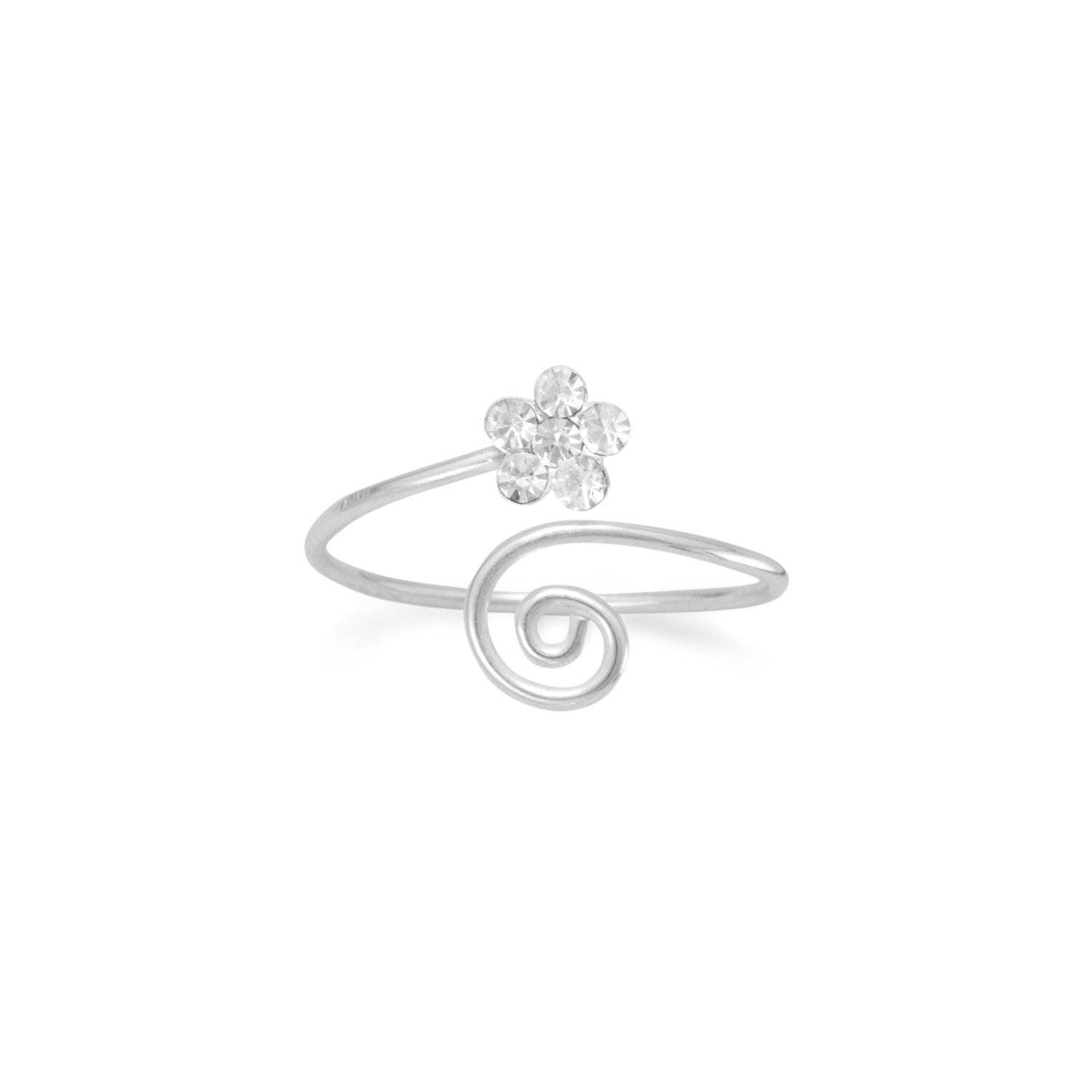 Silver Stars Collection - Wholesale Toe Ring - Wrap Design Toe Ring with Clear Crystal Flower0