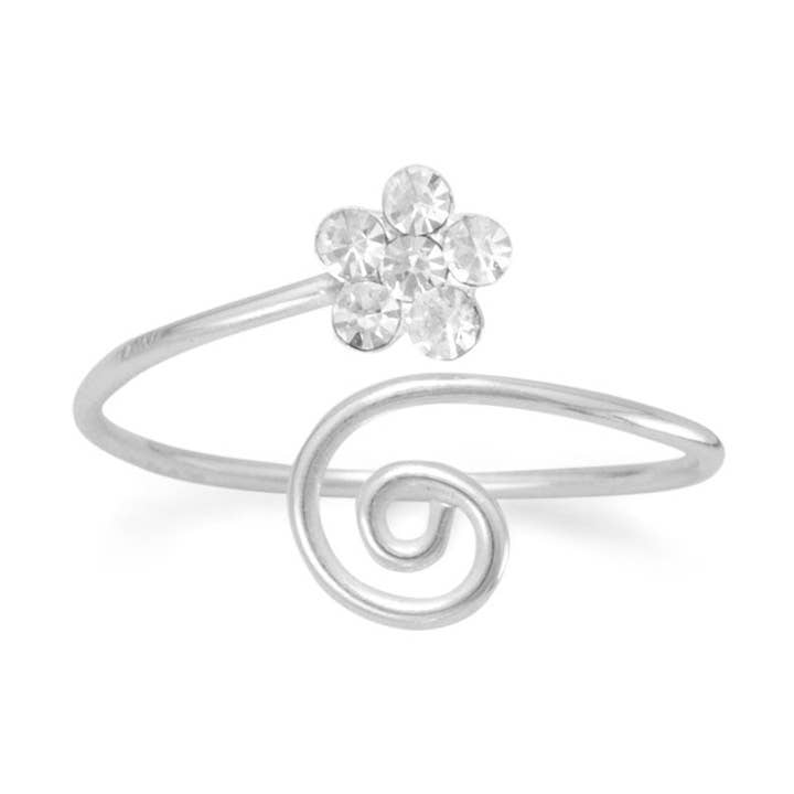 Zehenring im Wickeldesign mit transparenter Kristallblume für den Großhandel von Silver Stars Collection