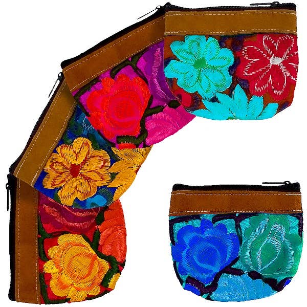 Pichincha - Wholesale Coin Purse - Women's - Embroidered Floral Vegan Leather "Mili" Coin Purse Pouch