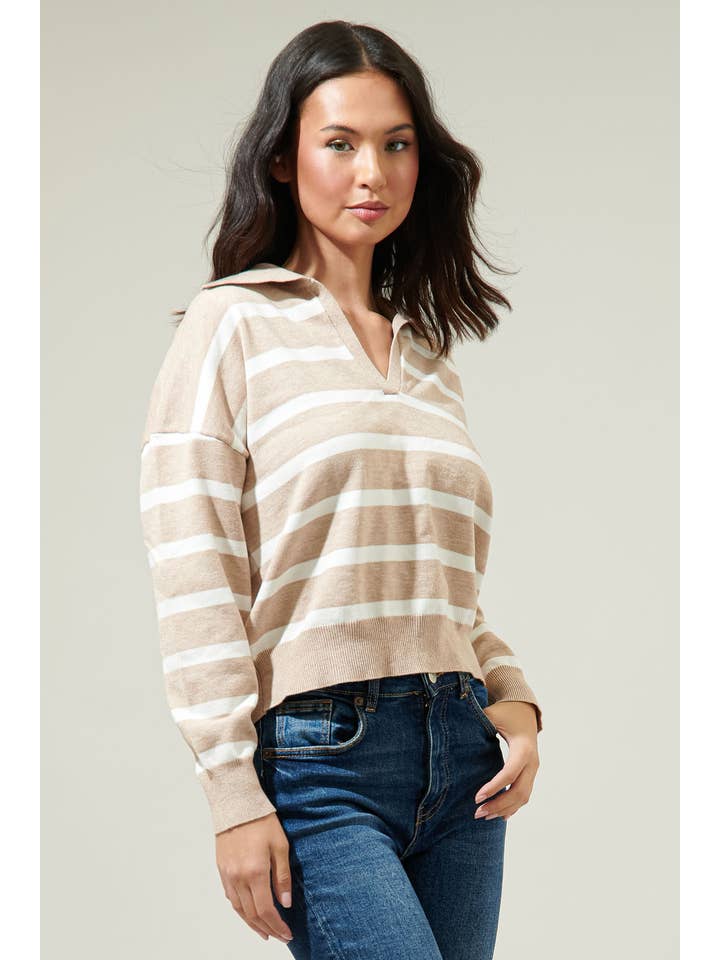 Sugarlips - Wholesale Knit Sweater - Women's - Possie Dill Striped Collar Sweater3