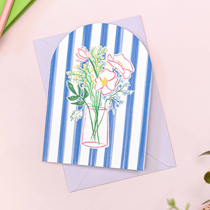 Striped Colourful Bouquet Card | Blank Floral Card for wholesale by Vero Illustrates Art Prints and Greeting Cards