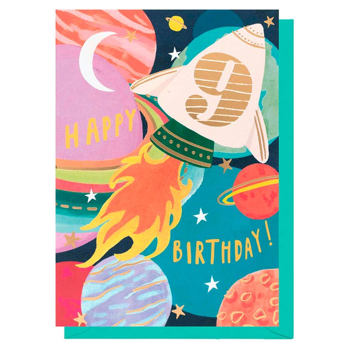 Edad 9 Cohete y Planetas | Hito de Edad | Tarjeta para Niños para venta al por mayor de Louise Tiler