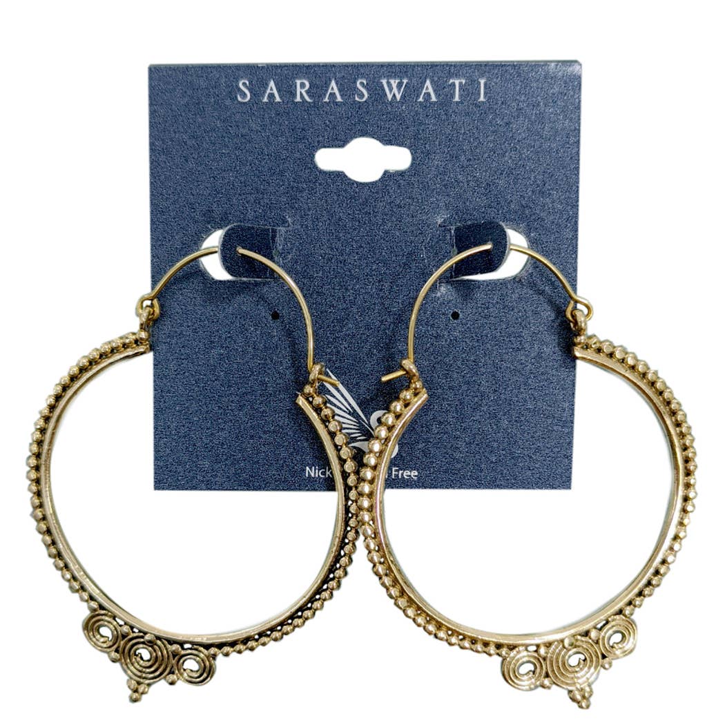 Saraswati Imports - Wholesale Hoop Earrings - Rouen Brass Hoop Earring0