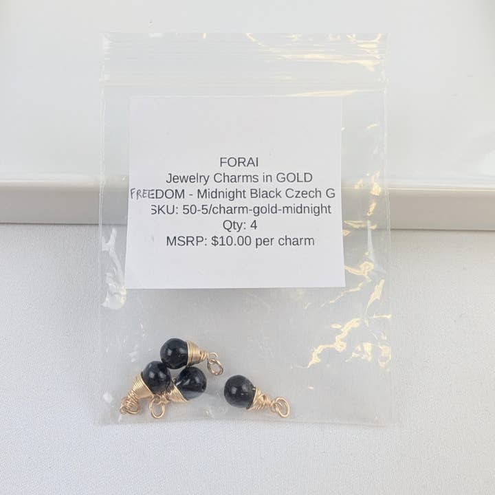 Forai - Wholesale Individual Charm/Pendant - Freedom Midnight Black Charms in Gold - Pack of 42