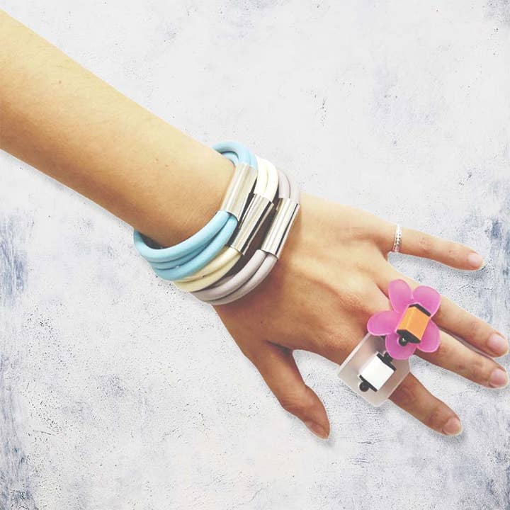 Frank Ideas - Wholesale Bangle Bracelet - Triple Rubber Bangle with Chrome, Designer Bangle, Handmade6